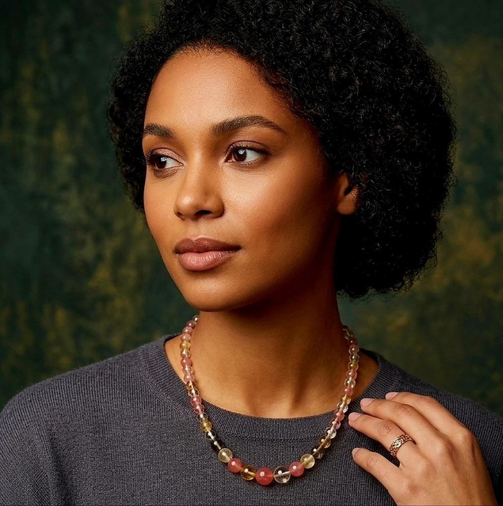 Multi-Tone Beaded Necklace in Pink and Gold